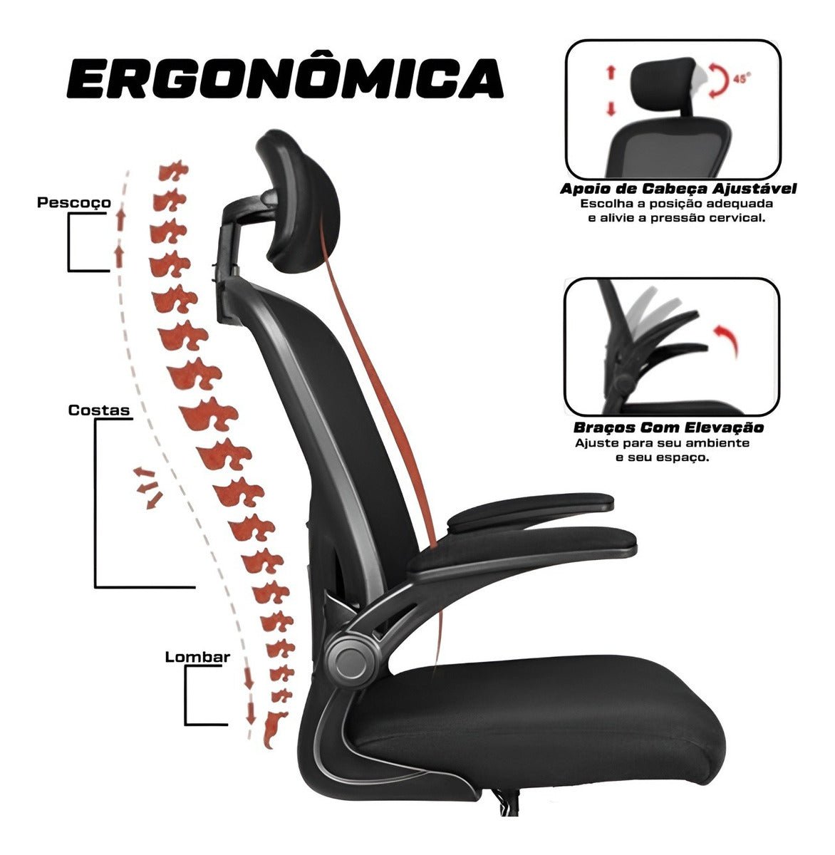 Kit 2 Cadeira De Escritório Giratória Preta Com Rodinhas Cor Preto - Lar Sereno - Imagem 9