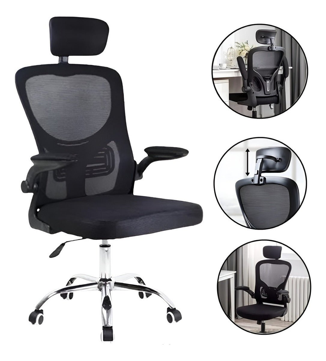 Kit 2 Cadeira De Escritório Giratória Preta Com Rodinhas Cor Preto - Lar Sereno - Imagem 3